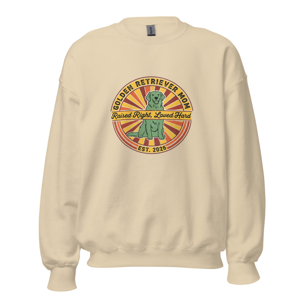 Golden Retriever Mom Raised Right Loved - Crewneck Sand